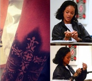 Pop star Rihanna gets new cross tattoo