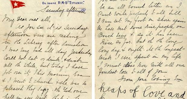 Letter written by Titanic passenger on day of accident sells for 200k
