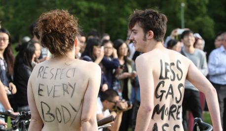 Bike Ride: Naked bicycle riders stage protest in Portland