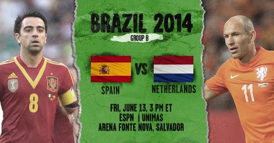 World Cup 2014 – Group B : Spain Vs Netherlands