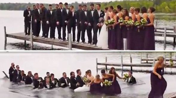 Wedding party gets soaked as pier collapses (Video)