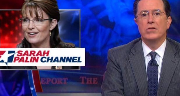 Colbert mocks Sarah Palin channel (Video)