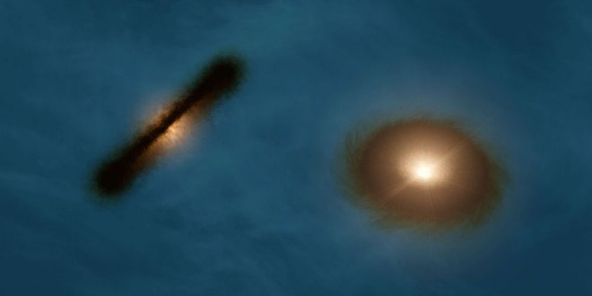 Researchers find binary star system with misaligned protoplanetary discs