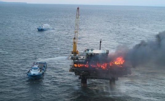Offshore Gas Platform Fire, No injuries