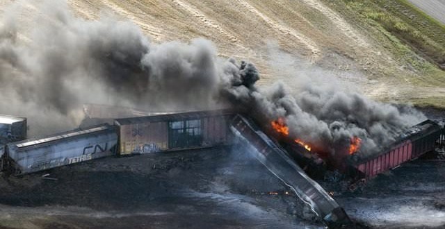 Train Derails in Saskatchewan and Catches Fire