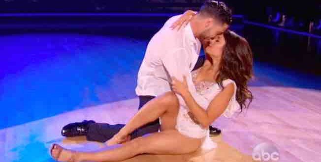 Janel Parrish, Val Chmerkovskiy Kiss On Dancing With The Stars (Video)