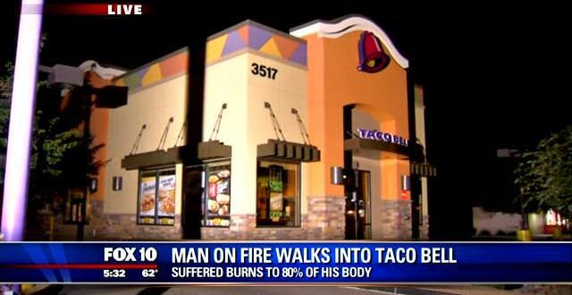 US Man on fire walks into Phoenix Taco Bell (Video)