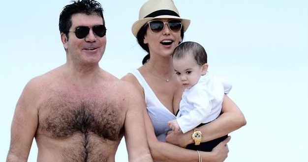 Simon Cowell and family on the beach in Barbados