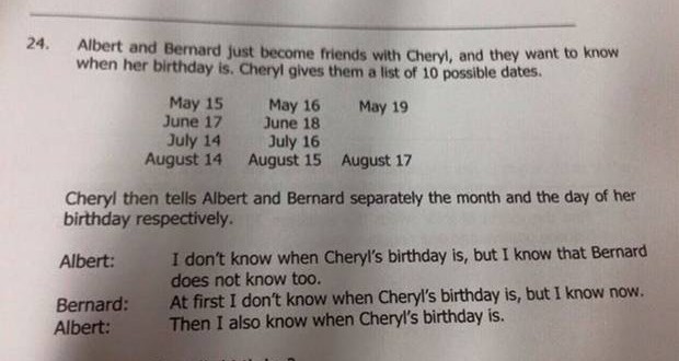 ‘So when is Cheryl’s birthday?’ Singapore math question for kids stumps internet