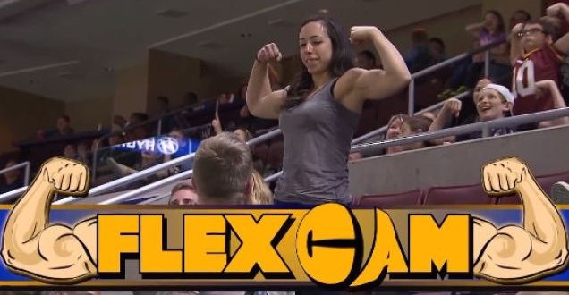 Woman Out-Muscles Man On Stadium 'Flex Cam' - Watch
