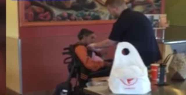 Qdoba employee helps feed disabled customer (Video)