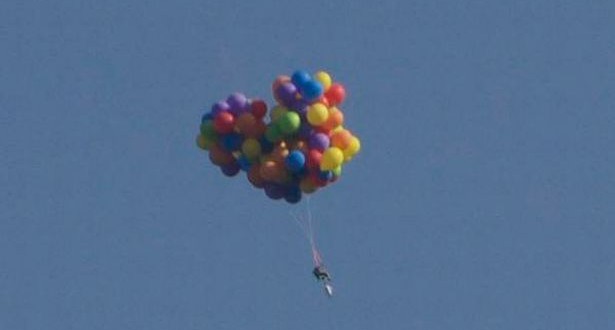 Balloon Man arrested after Up impression left him floating high in the sky on a garden chair (Video)