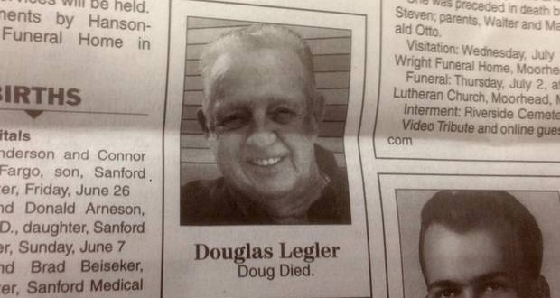 Two Word Obituary Goes Viral : “Doug died”, Fargo man has the last laugh