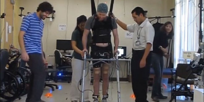 Brain-wave system: paralyzed man walks by brain power alone
