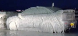 Buffalo Car parked by lake gets completely encased in ice (Video)