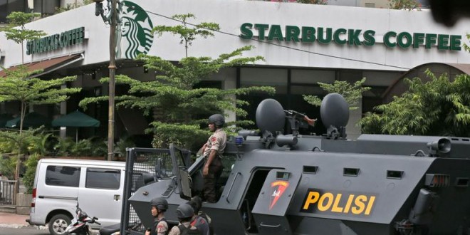 Jakarta attacks: Seven dead as suicide bombers target capital city (Video)