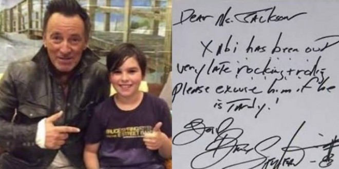 Bruce Springsteen signs 9-year-old fan’s tardy note for school (Photo)