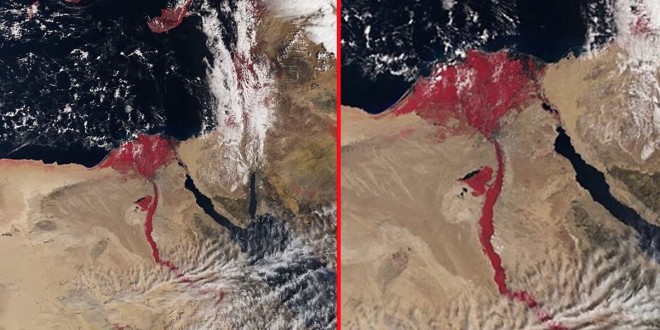 Satellite image appears to show Nile River running red “Photo”