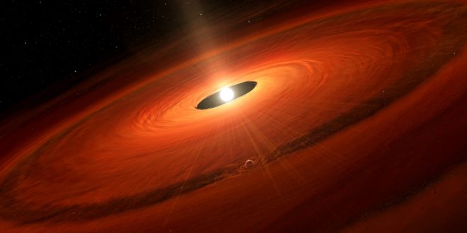 Scientists discover signs of giant planet being born in star’s dust cloud