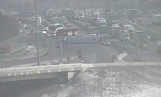 Transport truck flips on side on 401 near Chatham (Photo)