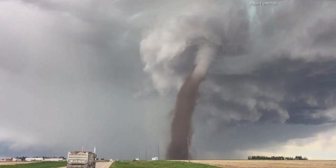 Video shows tornado approaching a highway in Alberta