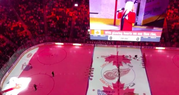 Red Wings fans Canadian anthem, picked up national attention Tuesday